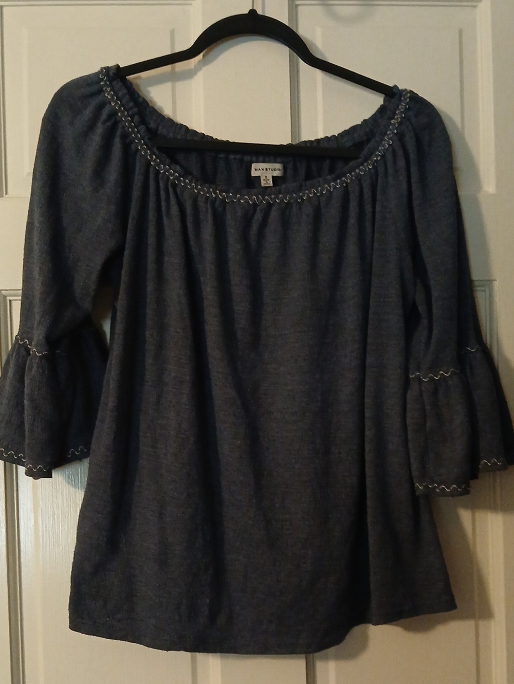Max Studio Chambray Off-Shoulder Bell Sleeve Top